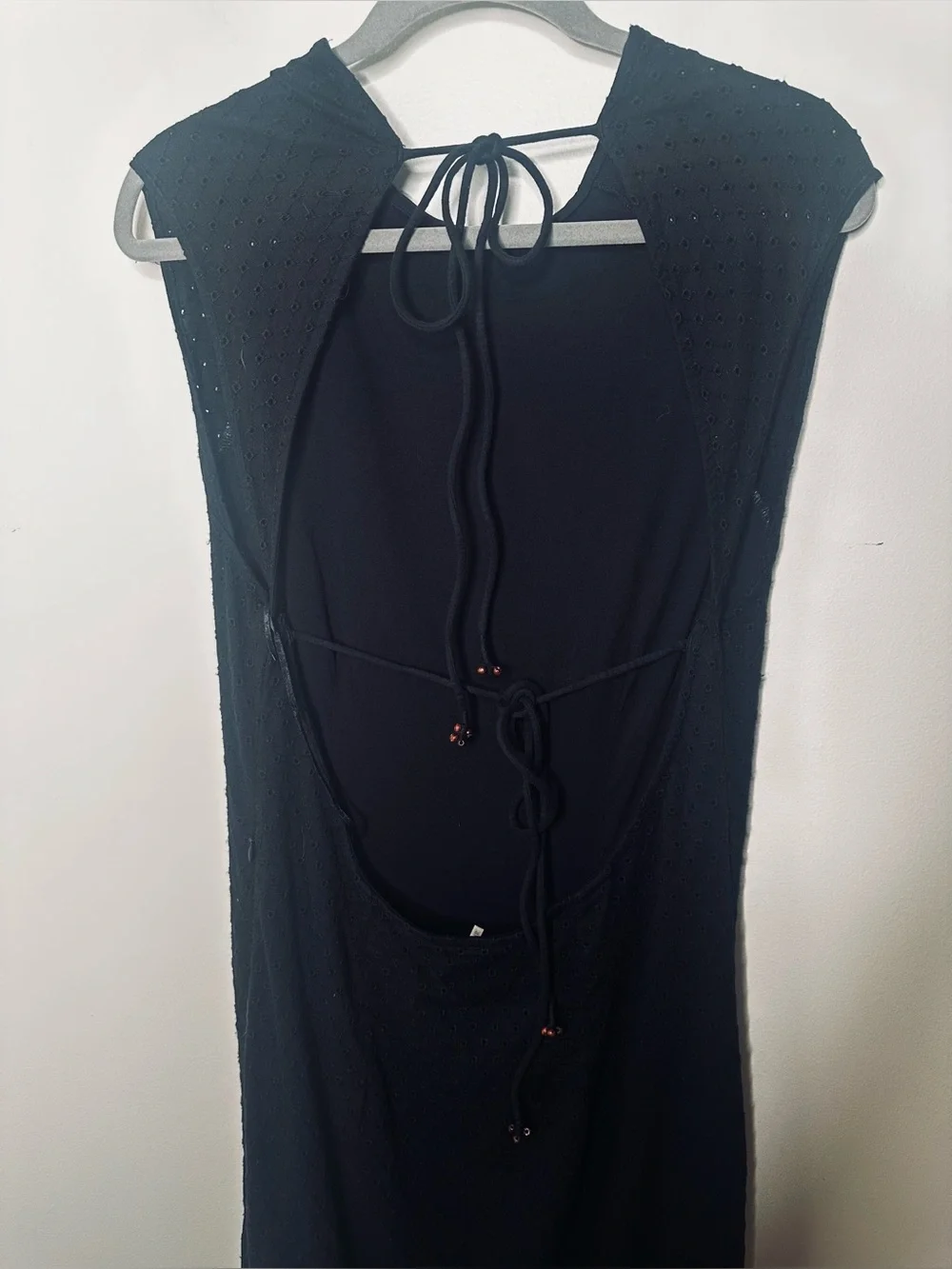 Free People Black Eyelet Open Back Tie Maxi Dress Size XL - Picture 5 of 8